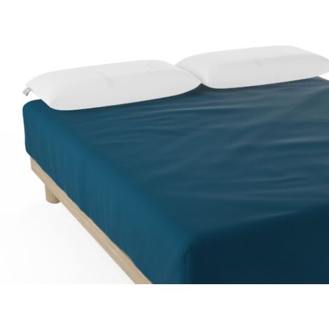 Nalui Sábana Bajera Azul  100% Algodón 180 Hilos (Camas max 28cm), Suave, Fresca, Transpirable, Lavable a 30ºC