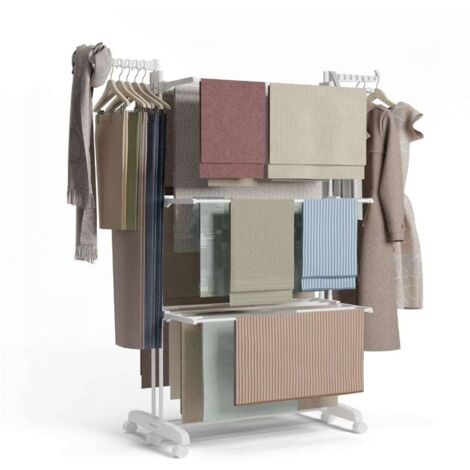 Newlux Tendedero Vertical Blanco Bastion V40 con Ruedas, 4 Niveles Dobles + Zapatero y (18,5M para tender). Ideal como perchero