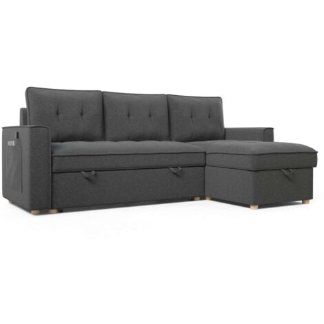 Nalui Sofá Cama Gris Antracita Haven Chaise Longue 3 plazas (213x129x81cm)