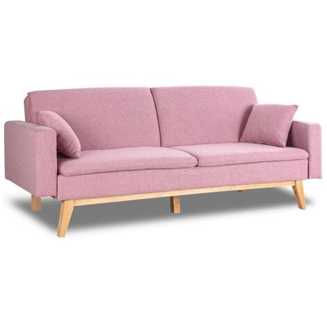 Yoluckea Sofá de dos plazas, sofá pequeño, muebles tapizados con dos  almohadas y patas de metal dorado adecuado para espacios pequeños (rosa)