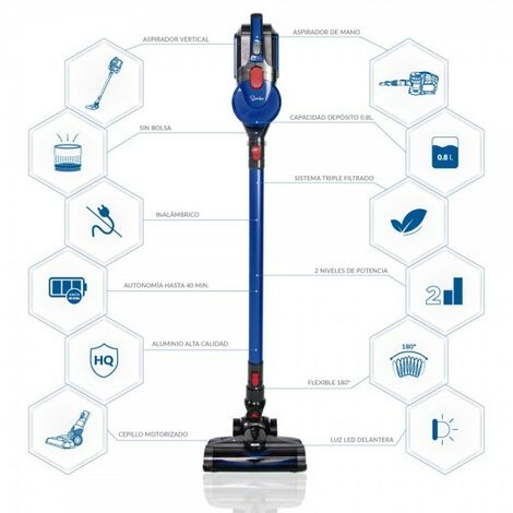 SAMBA ¡Aspirador 2en1! Vertical y de Mano Sin Cable Aspira Pro 21,6V,  8500Pa, Silencioso 68dB, Filtro HEPA, Capacidad 0'8L
