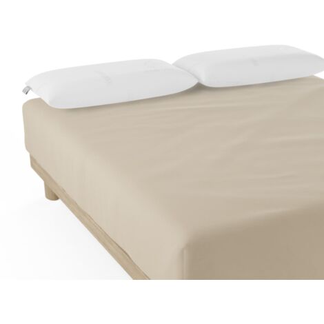 Nalui Sábana Bajera Beig  100% Algodón 180 Hilos (Camas max 28cm), Suave, Fresca, Transpirable, Lavable a 30ºC
