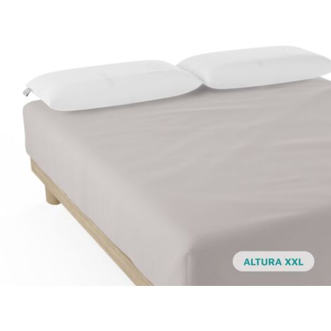 Nalui Sábana Bajera Gris 100% Algodón 180 Hilos (Camas max 34cm), Suave, Fresca, Transpirable, Lavable a 30ºC