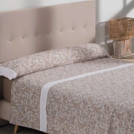 Nalui Juego de Sábanas Beig / Blanco Atenea Tejido Polycotton, Lavable a 30º y Fácil Planchado