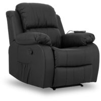 Nalui Sillón Relax Negro Trevi Reclinable 160º, 8 Motores Silenciosos, Calor Lumbar, 4 Zonas de Masaje y PU Anti-Cuarteo