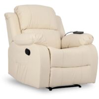 Nalui Sillón Relax Crema Trevi Reclinable 160º, 8 Motores Silenciosos, Calor Lumbar, 4 Zonas de Masaje y PU Anti-Cuarteo