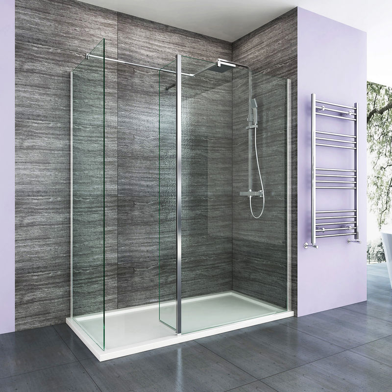 1200x700mm Walk in Shower Enclosure Tray and Waste 700mm Wetroom Screen with 300mm Flipper Panel and End Panel 