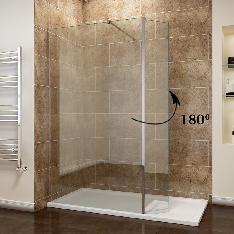 AICA Walk In Shower Enclosure Wet Room Screen&300mm Flipper Glass Panel Tray+Waste 