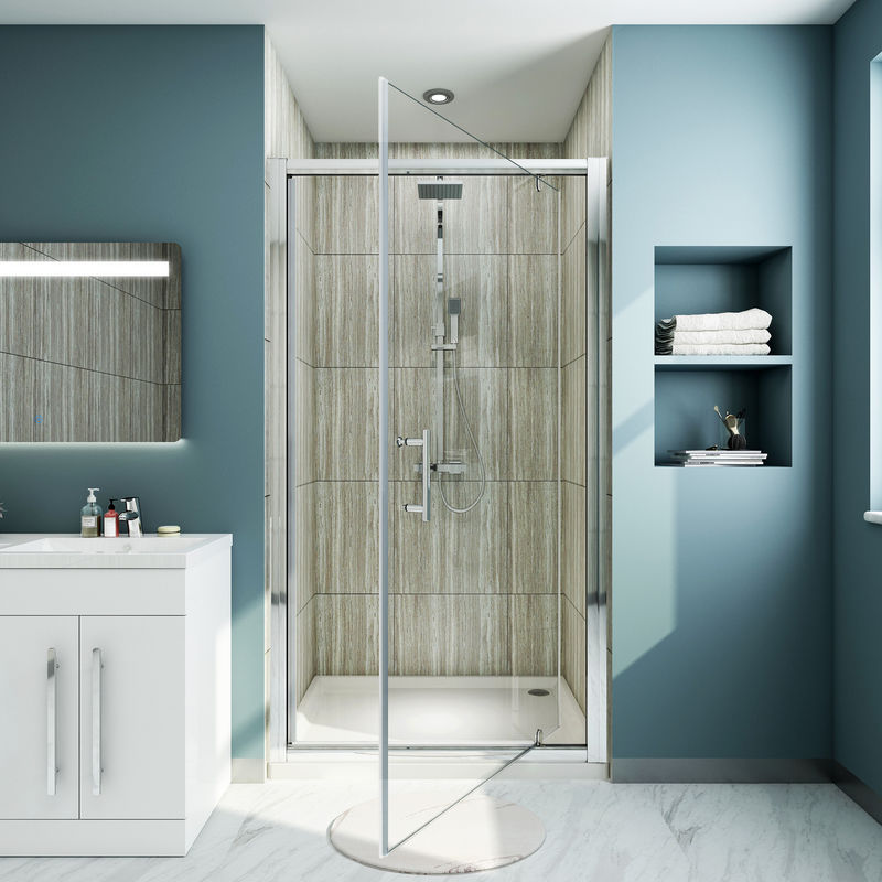 800x800 mm Pivot Hinge Shower Enclosure 6mm Tempered Glass Reversible Shower Cubicle with Side Panel 