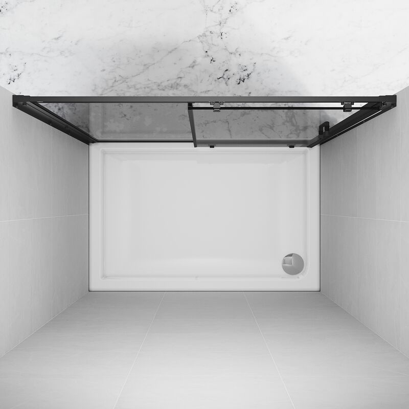 Rinse Bathrooms 1200x760mm Sliding Shower Enclosure 6mm Easy Clean Glass Bathroom Cubicle Screen Door With Side Panel Black - View #2