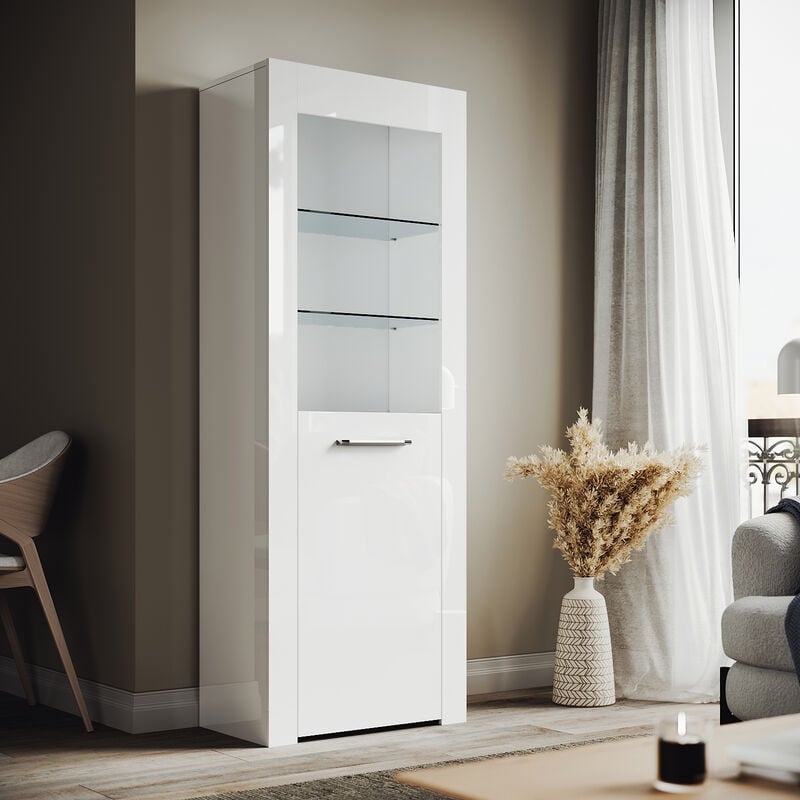 Large Freestanding Storage Cabinet with Glass Doors, Drawers and Open  Shelves, White - ModernLuxe