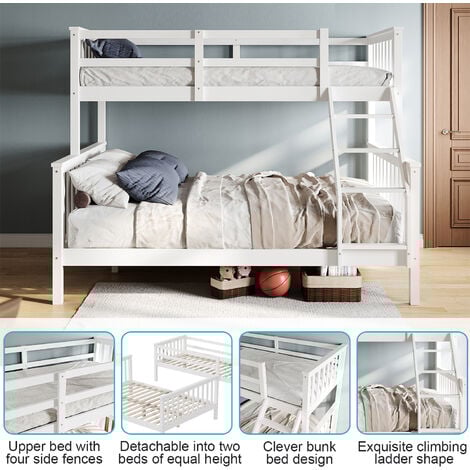ELEGANT Bunk Bed for Triple Sleeper Wooden Bed Single & Double Children Bed Frame 145 x 200 x 155 cm