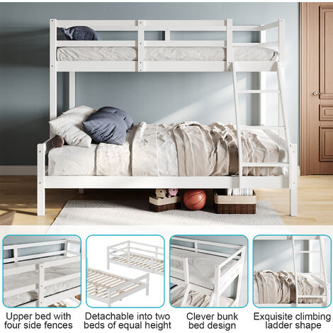 ELEGANT Bunk Bed for Triple Sleeper Wooden Bed Single & Double Children Bed 145 x 200 x 155 cm