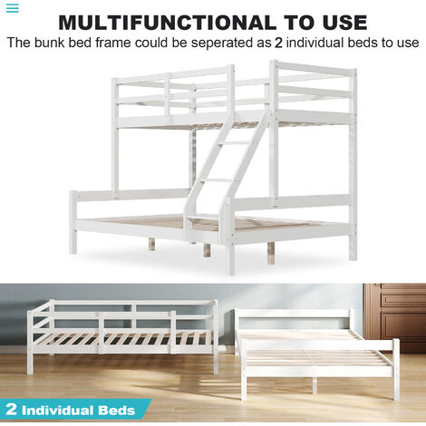 ELEGANT Bunk Bed for Triple Sleeper Wooden Bed Single & Double Children Bed 145 x 200 x 155 cm