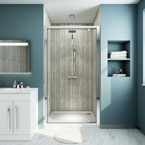 ELEGANT 6mm Safety Glass 1000mm Pivot Shower Door Shower Enclosure with 1000 x 900mm Shower Tray (1/5)