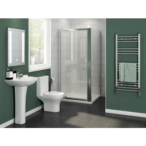 ELEGANT 1000 x 900mm Pivot Shower Door Side Panel 6mm Glass Cubicle Modern Shower Enclosure with Tray (1/5)