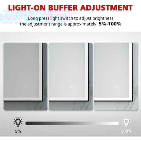 ELEGANT Modern LED Bathroom Mirror with Sensor Touch Switch, Demester Pad Black Aluminum Frame Horizontal or Vertical Hanging Smart Mirror 800 x 600 mm