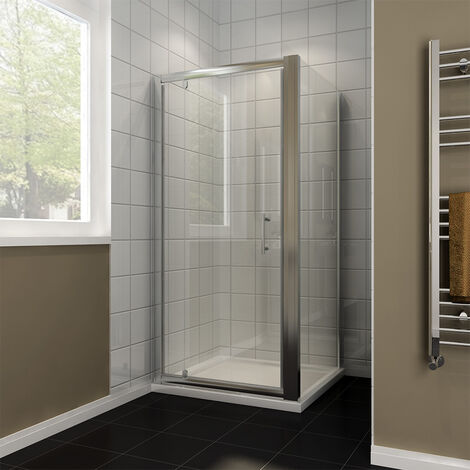 ELEGANT Modern Shower Enclosure 1000mm Pivot Shower Door Side Panel with 1000 x 760mm Shower Tray (1/5)