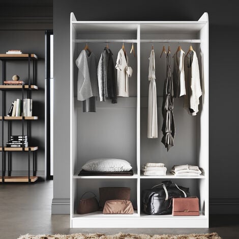 ELEGANT Modern Sliding Wardrobe Solid Wood Large Storage Wardrobe White Bedroom Clothes Furniture with 2 Door 1860 x 500 x 1180 mm