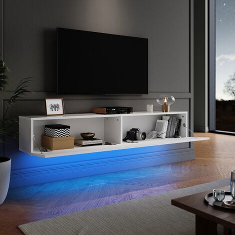 ELEGANT Hanging TV Stands Wall Mounted TV Cabinet Entertainment Media TV Unit for Living Room, Enclosed storage 1400 x 240 x 270mm with LED