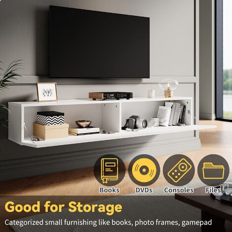 ELEGANT Hanging TV Stands Wall Mounted TV Cabinet Entertainment Media TV Unit for Living Room, Enclosed storage 1400 x 240 x 270mm with LED
