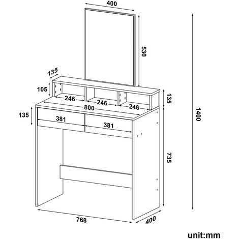 ELEGANT Modern Dressing Table Makeup Vanity Table with Brightness Mirror, 2 Drawers and Open shelves for Bedroom, Dresser Single Table