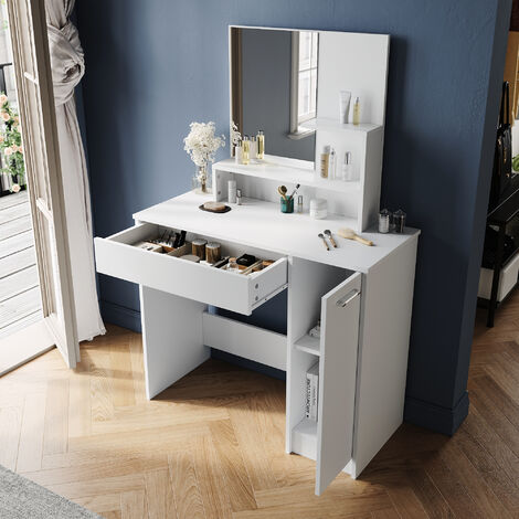 ELEGANT Furniture Drawers Dressing Table Large Cabinet Storage Makeup Desk Bedroom White Vanity Single Table