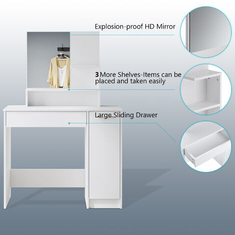 ELEGANT Furniture Drawers Dressing Table Large Cabinet Storage Makeup Desk Bedroom White Vanity Single Table