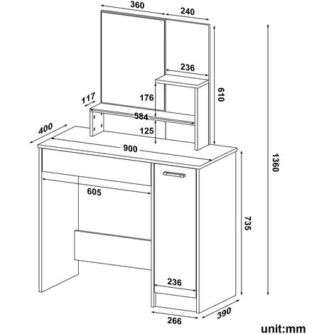 ELEGANT Furniture Drawers Dressing Table Large Cabinet Storage Makeup Desk Bedroom White Vanity Single Table