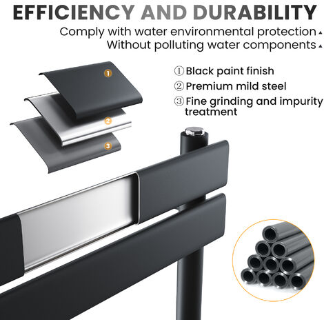 ELEGANT Modern Central Heating Towel Radiator Bathroom Flat Panel Heated Towel Rail 1000x450mm Black
