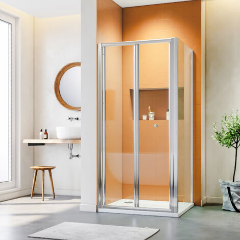 1000x800mm ELEGANT Bi-Fold Shower Door Enclosure Glass Reversible Folding Cubicle with Side Panel, Rectangular SMC Tray and Waste Trap