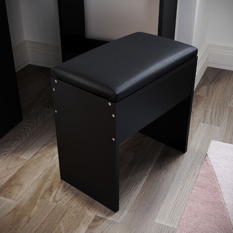 ELEGANT Dressing Table Stool Cushioned Stool Seat Bedroom Black Wooden Makeup Stool 40x24x40cm