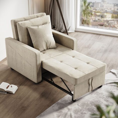 ELEGANT Multifunctional Recliner Sofa 3-in-1 Sofa Bed Adjustable Backrest Fireproof sponge Easy Clean Surface, Cream 81x87x77.5cm