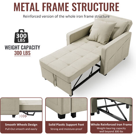 ELEGANT Multifunctional Recliner Sofa 3-in-1 Sofa Bed Adjustable Backrest Fireproof sponge Easy Clean Surface, Cream 81x87x77.5cm