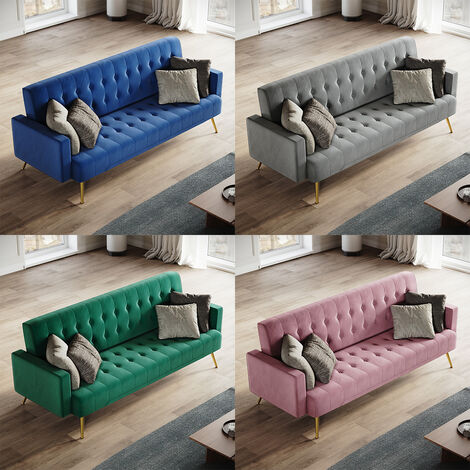 ELEGANT Modern Sofa Bed Multifunctional Three-Gears Adjustable Backrest Ultra Soft Material Velvet Cloth High-bounce Sponge Blue, 192x79x75cm