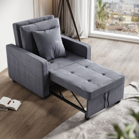 ELEGANT Multifunctional Recliner Sofa 3-in-1 Sofa Bed Adjustable Backrest Fireproof sponge Easy Clean Surface, Grey 81x87x77.5cm