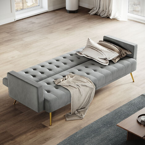 ELEGANT Modern Sofa Bed Multifunctional Three-Gears Adjustable Backrest Ultra Soft Material Velvet Cloth High-bounce Sponge Grey, 192x79x75cm