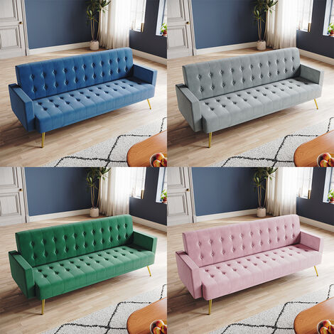 ELEGANT Modern Sofa Bed Multifunctional Three-Gears Adjustable Backrest Ultra Soft Material Velvet Cloth High-bounce Sponge Green, 192x79x75cm