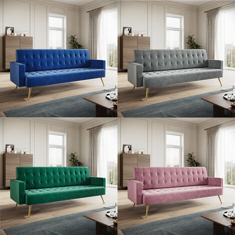 ELEGANT Modern Sofa Bed Multifunctional Three-Gears Adjustable Backrest Ultra Soft Material Velvet Cloth High-bounce Sponge Pink, 192x79x75cm