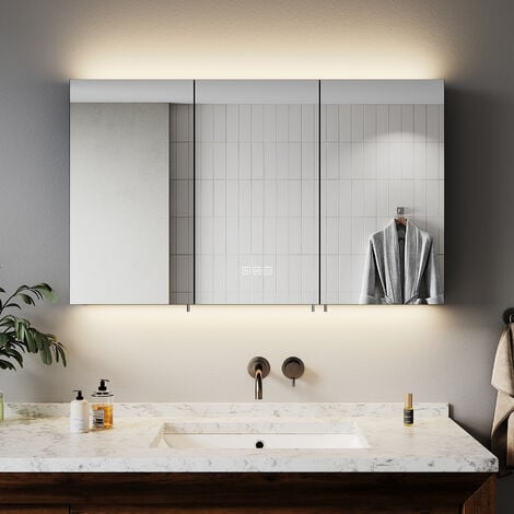 ELEGANT Bathroom Cabinet LED Mirror Cabinet 1000x600x130mm, Dimmable LED Illumiated + Anti-Fog + Shaver Socket (3 Doors)