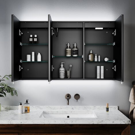 ELEGANT Bathroom Cabinet LED Mirror Cabinet 1000x600x130mm, Dimmable LED Illumiated + Anti-Fog + Shaver Socket (3 Doors)