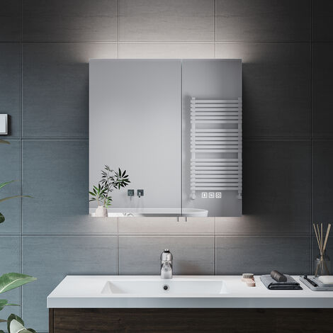 Elegant LED Bathroom Mirror Cabinet with Shaver Socket, 3 Lighting Modes, Dimmable LED Illumination, Anti-Fog Bluetooth Function Wall Cabinet 630x650x130mm