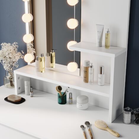 Elegant White Dressing Table with HD Mirror, Drawer Storage Cabinet, Bedroom Vanity, Dresser Single Table + 3-color LED Light