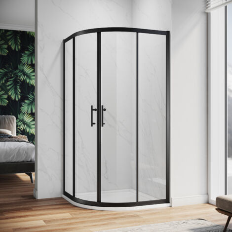 ELEGANT Black Framed Quadrant Shower Enclosure Sliding Door 6mm Tempered Glass Shower Door 800 x 800mm