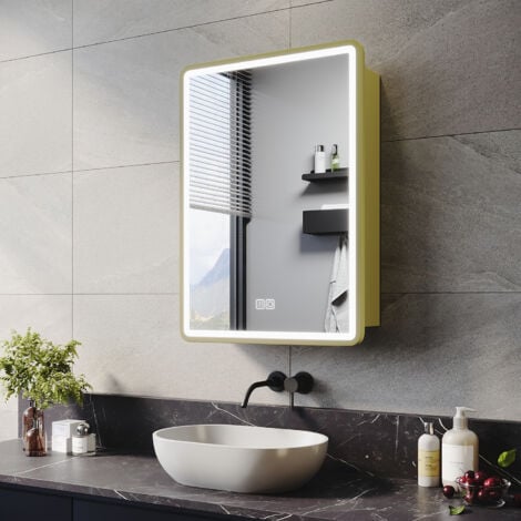 ELEGANT Bathroom LED Mirror with Shaver Socket Demister 3 Lighting Modes Bathroom Mirror Cabinet, 500x700mm (lime-green)