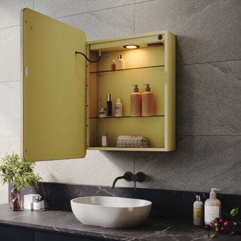 ELEGANT Bathroom LED Mirror with Shaver Socket Demister 3 Lighting Modes Bathroom Mirror Cabinet, 500x700mm (lime-green)