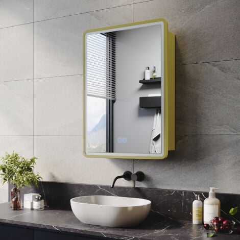 ELEGANT Bathroom LED Mirror with Shaver Socket Demister 3 Lighting Modes Bathroom Mirror Cabinet, 500x700mm (lime-green)