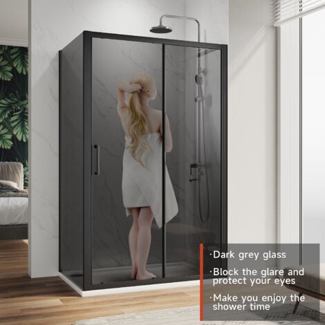 ELEGANT Grey Glass Side Panel For Shower Enclosure 8mm Tempered Self-cleaning Glass Aluminum Frame 900 x 1900mm