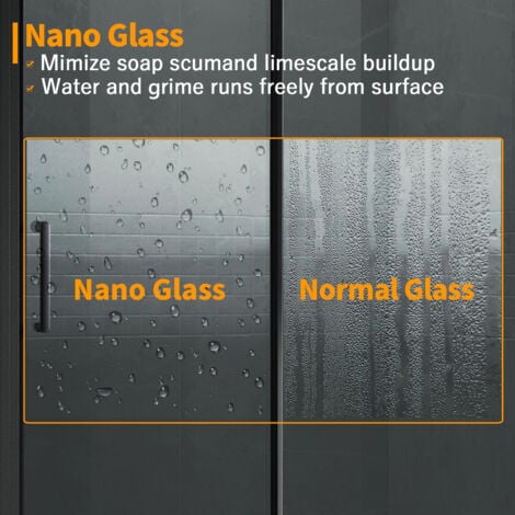 ELEGANT Grey Glass Side Panel For Shower Enclosure 8mm Tempered Self-cleaning Glass Aluminum Frame 900 x 1900mm