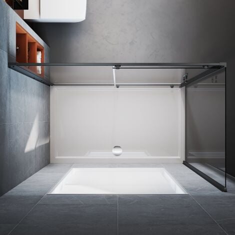 ELEGANT Black Frame Side Panel For Shower Enclosure 6mm Tempered Glass Aluminum Frame 900 x 1850mm